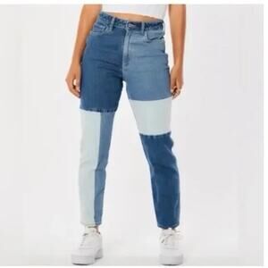 Hollister Size Ultra‎ High Rise Mom Jean Blue Patchwork Denim Colorblock Size 3S